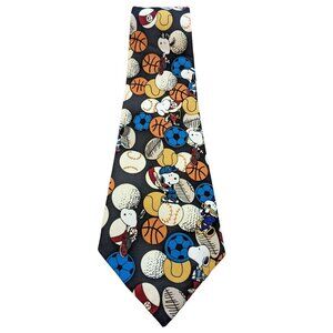 Vintage Peanuts Neck Tie Snoopy Sports Balls Football Soccer Billiards Novelty